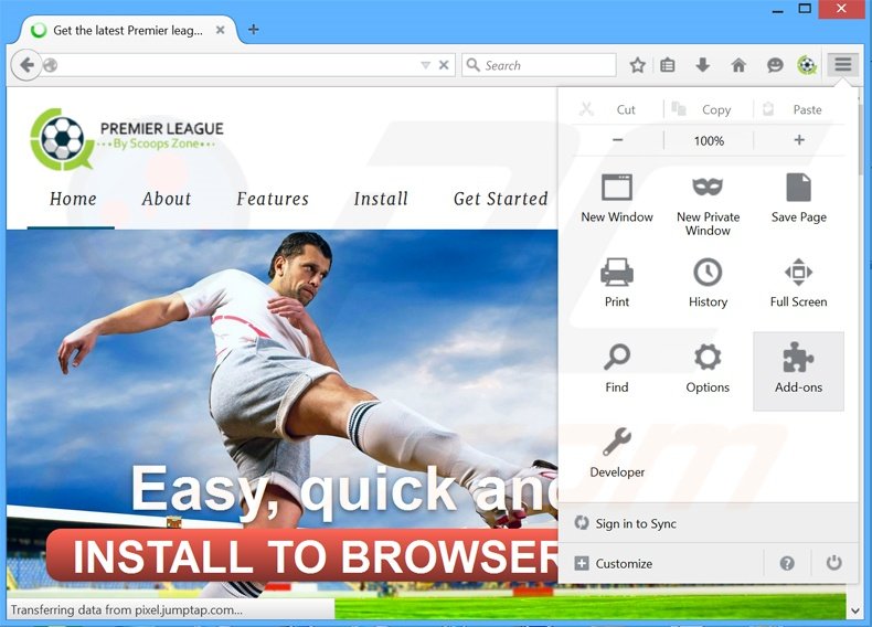 Removing Premier League ScoopsZone ads from Mozilla Firefox step 1