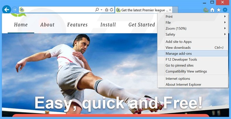 Removing Premier League ScoopsZone ads from Internet Explorer step 1