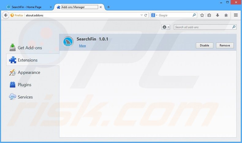 Removing SearchFin ads from Mozilla Firefox step 2