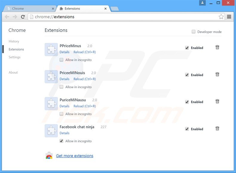 Removing websearch.searchtotal.info related Google Chrome extensions
