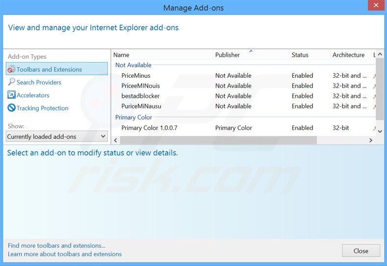 Remove websearch.searchtotal.info related Internet Explorer extensions