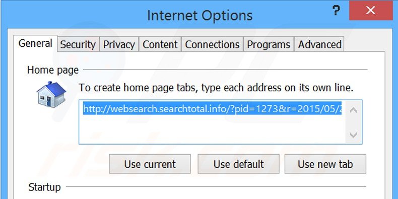 Removing websearch.searchtotal.info from Internet Explorer homepage