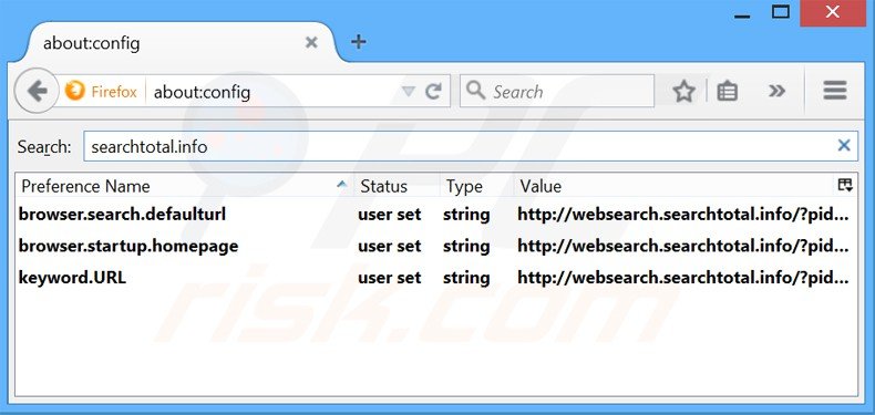 Removing websearch.searchtotal.info from Mozilla Firefox default Internet search engine
