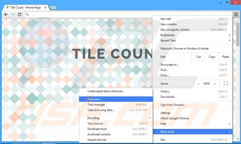 Removing Tile Count ads from Google Chrome step 1