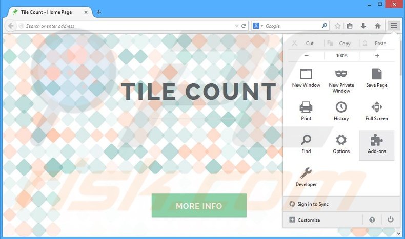 Removing Tile Count ads from Mozilla Firefox step 1