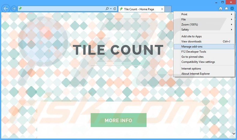 Removing Tile Count ads from Internet Explorer step 1