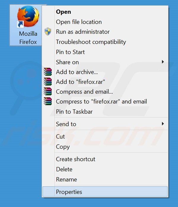 Removing top8844.com from Mozilla Firefox shortcut target step 1