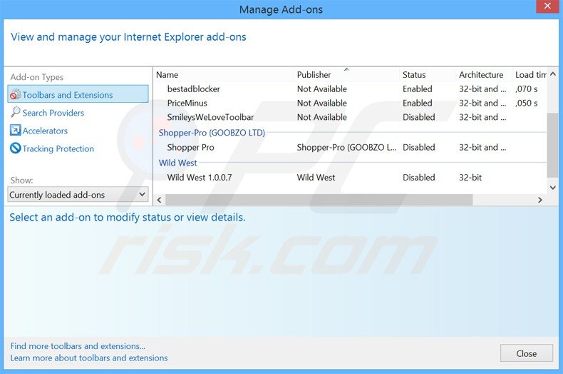 Removing ViewPlay ads from Internet Explorer step 2
