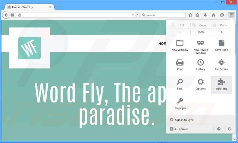 Removing WordFly ads from Mozilla Firefox step 1
