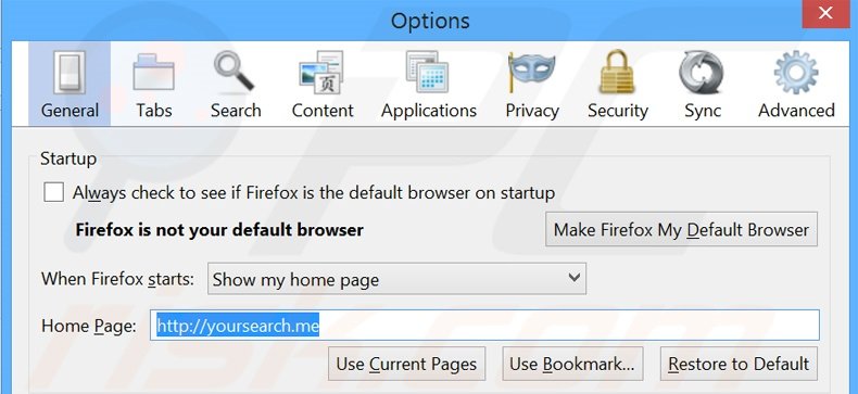 Removing yousearch.me from Mozilla Firefox homepage