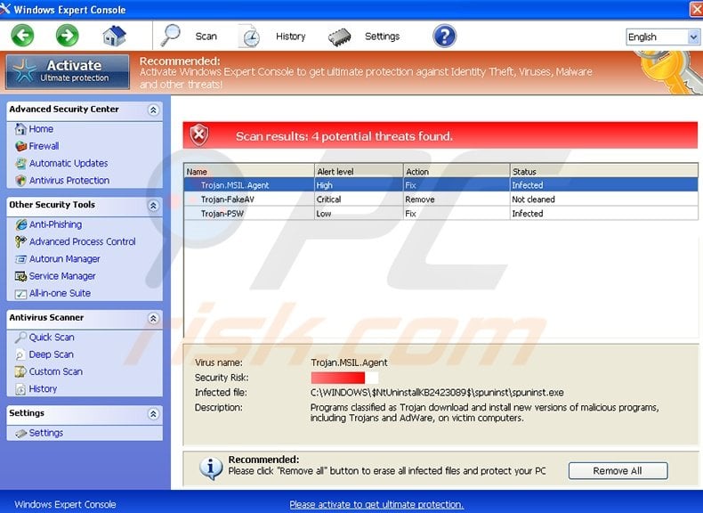 Windows Expert Console fake antivirus program