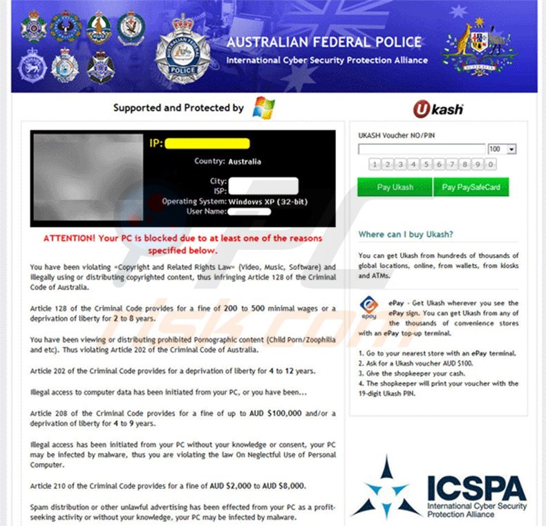 Australian Federal Police MoneyPak Virus - PC Blocked