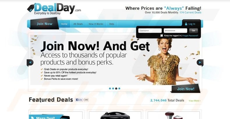 DealDay adware promoting website