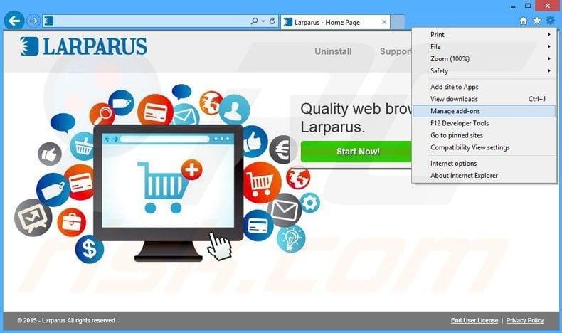 Removing Larparus ads from Internet Explorer step 1
