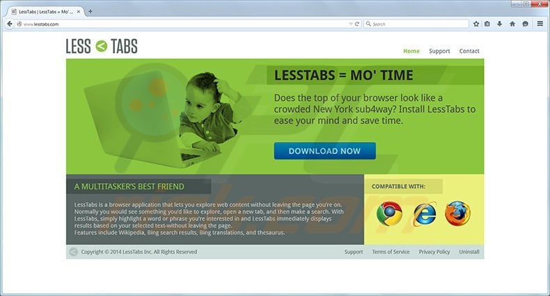 Less Tabs adware homepage