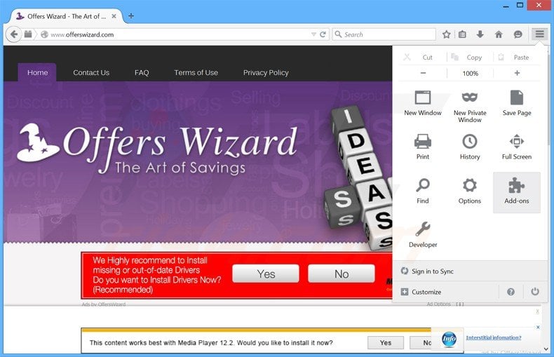 Removing offerswizard ads from Mozilla Firefox step 1