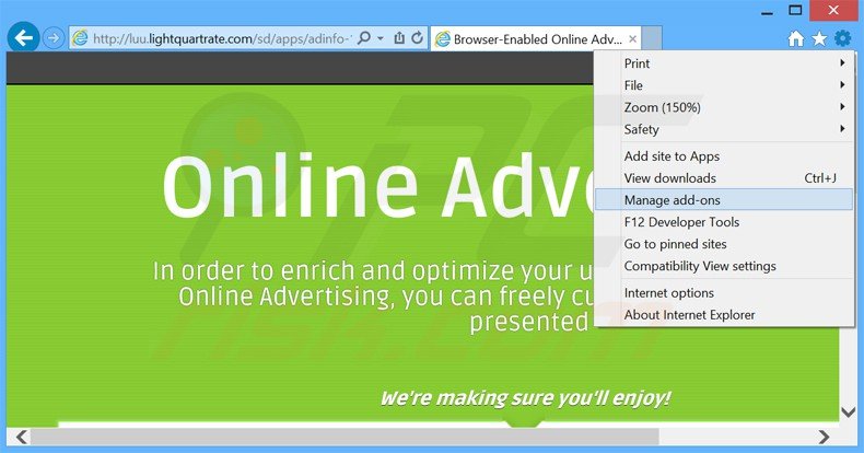 Removing Online Advertising ads from Internet Explorer step 1