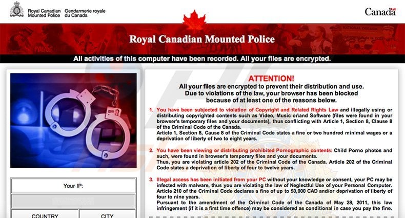 Royal Canadian Mounted Police - Your PC is blocked virus