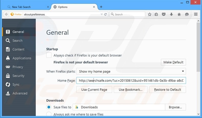 Removing searchsafe.com from Mozilla Firefox homepage