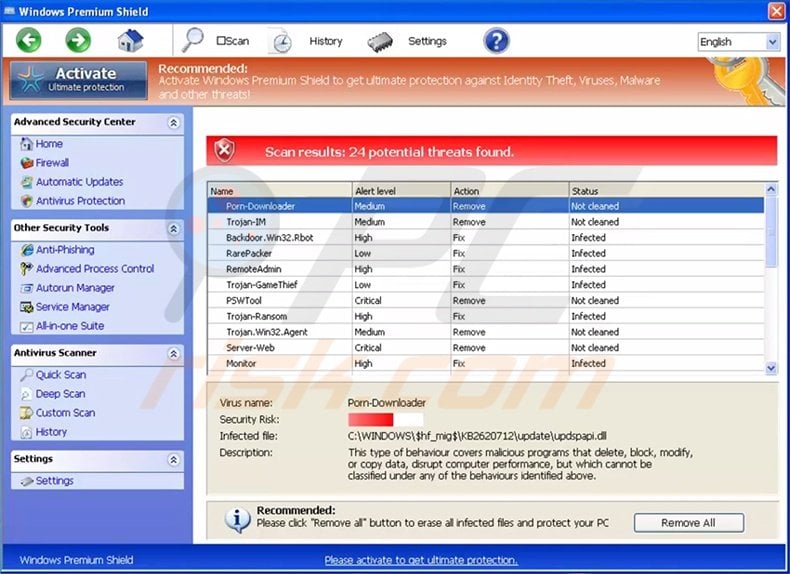 Windows premium shield fake antivirus