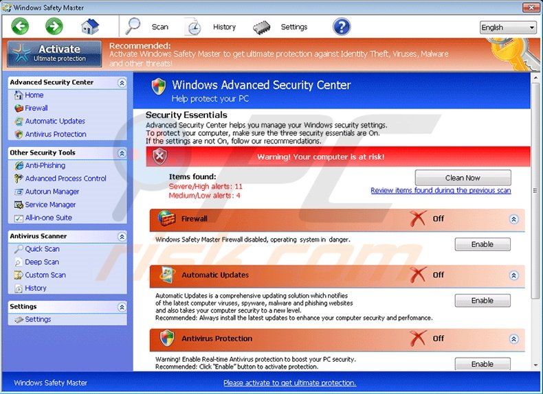 Windows Safety Master fake antivirus program
