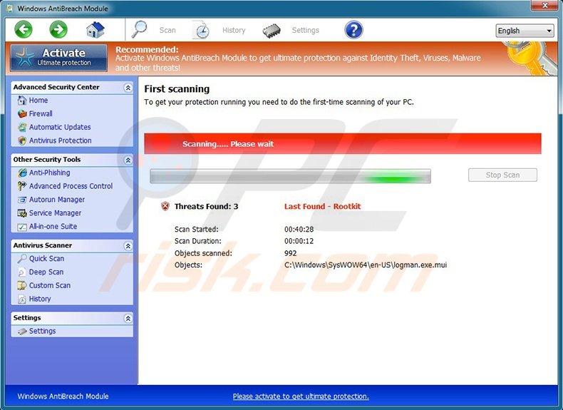 windows antibreach module - fake antivirus program