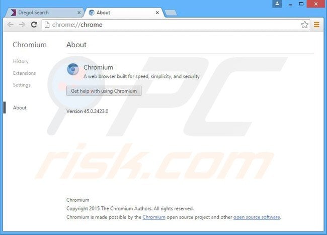 dregol browser hijacker installs a chromium web browser