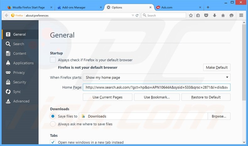 Removing search.ask.com from Mozilla Firefox homepage