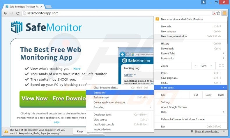 Removing safe monitor ads from Google Chrome step 1