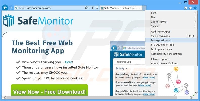 Removing safe monitor ads from Internet Explorer step 1