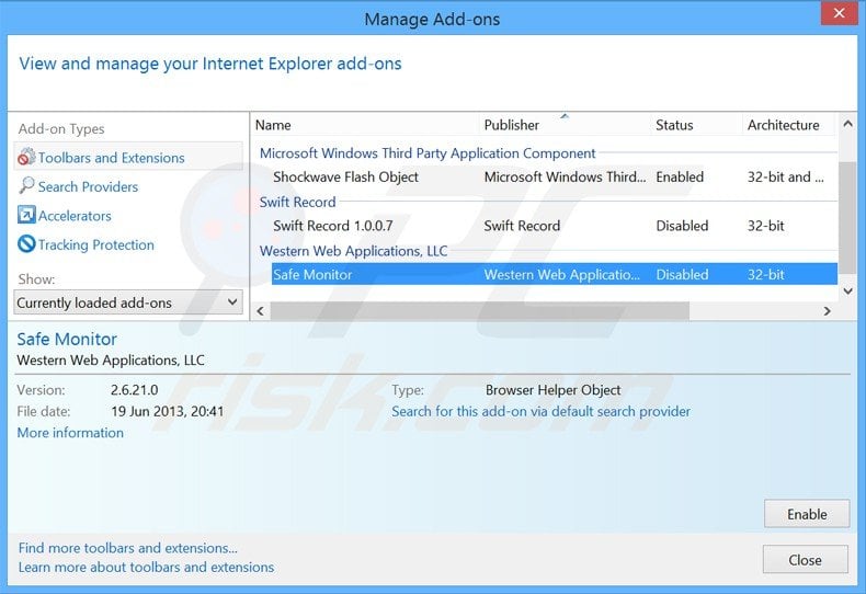 Removing safe monitor ads from Internet Explorer step 2