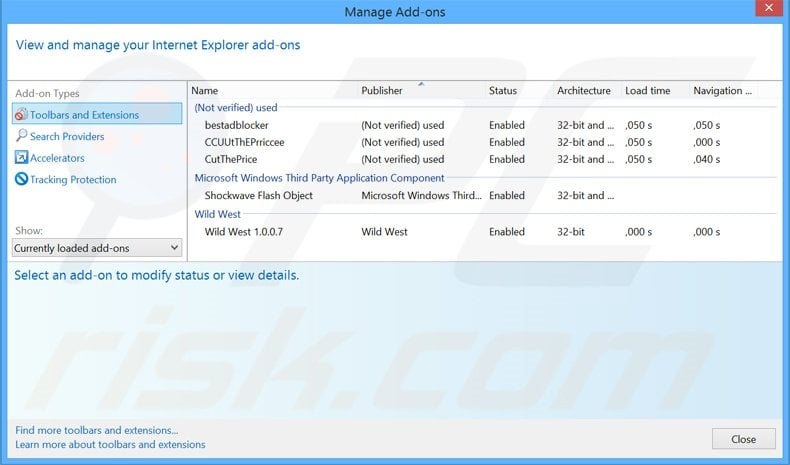 Removing Sail Deals ads from Internet Explorer step 2