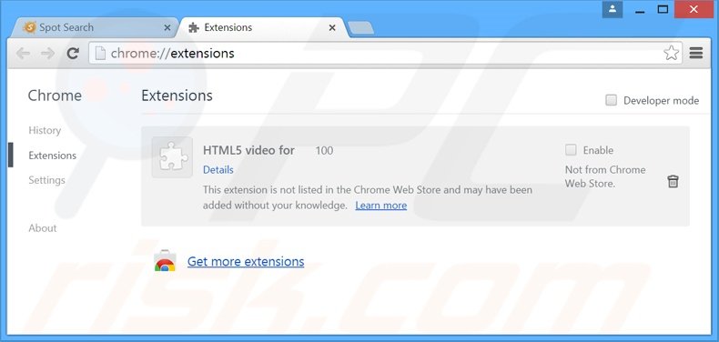 Removing spot-search.com related Google Chrome extensions