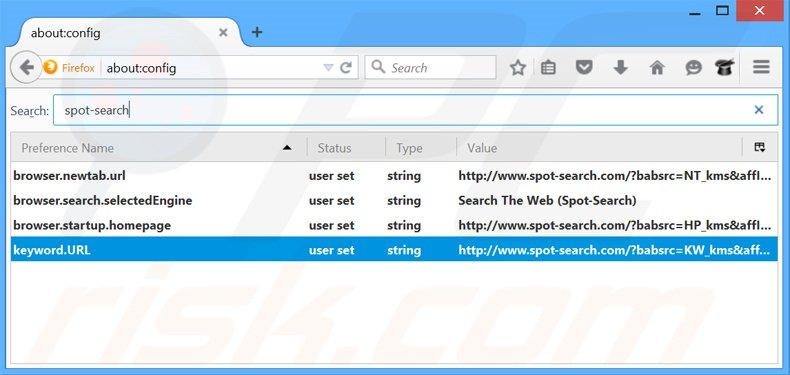 Removing spot-search.com from Mozilla Firefox default search engine
