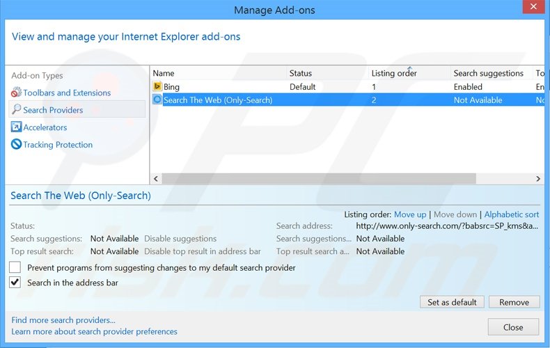 Removing spot-search.com from Internet Explorer default search engine
