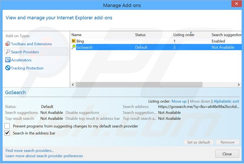 Removing zwiiky.com from Internet Explorer default search engine