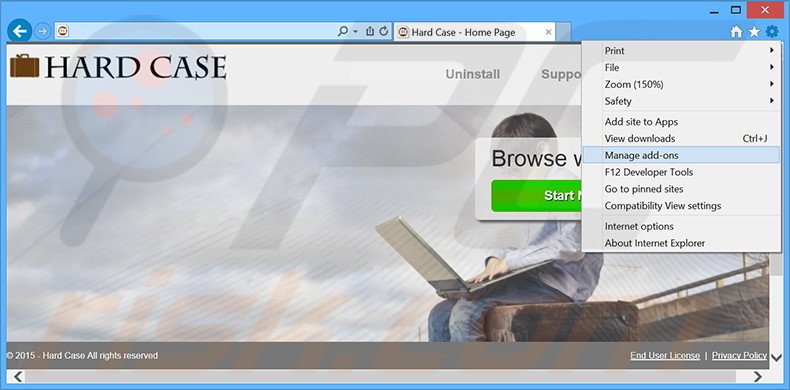 Removing Hard Case ads from Internet Explorer step 1