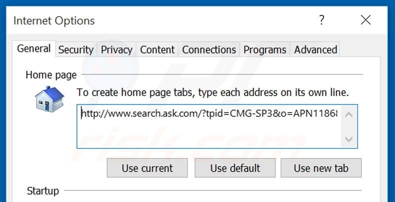search.ask.com url removal from Internet Explorer homepage
