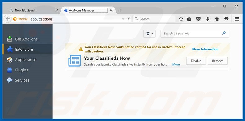 Removing search.yourclassifiedsnow.com related Mozilla Firefox extensions