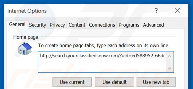 Removing search.yourclassifiedsnow.com from Internet Explorer homepage