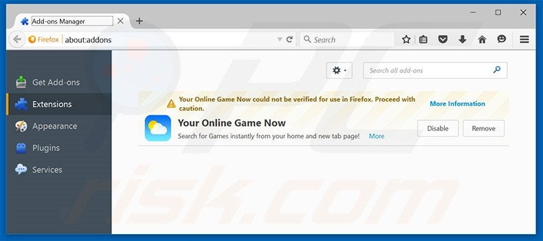 Removing search.youronlinegamesnow.com related Mozilla Firefox extensions