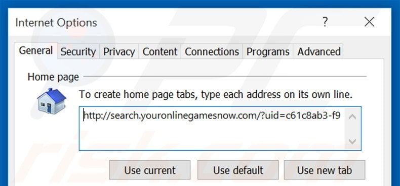Removing search.youronlinegamesnow.com from Internet Explorer homepage
