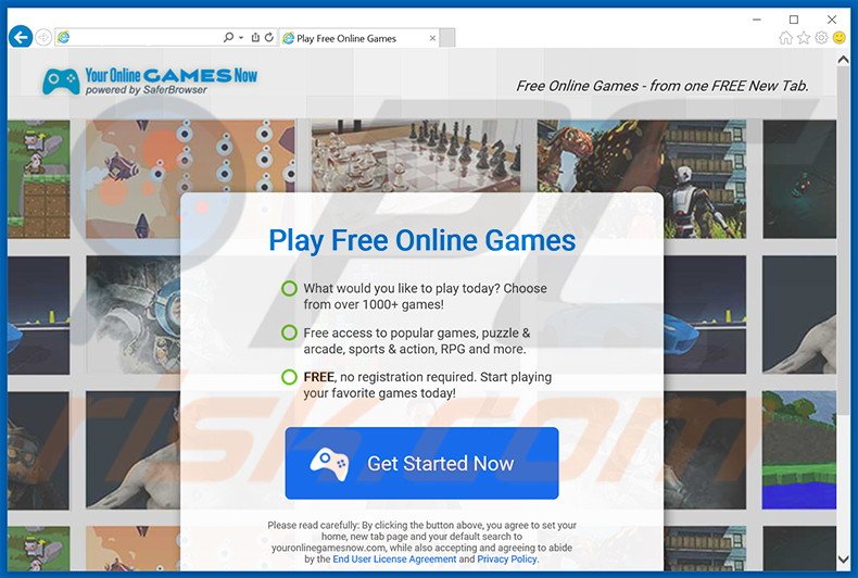 Website used to promote Your Online Game Now browser hijacker