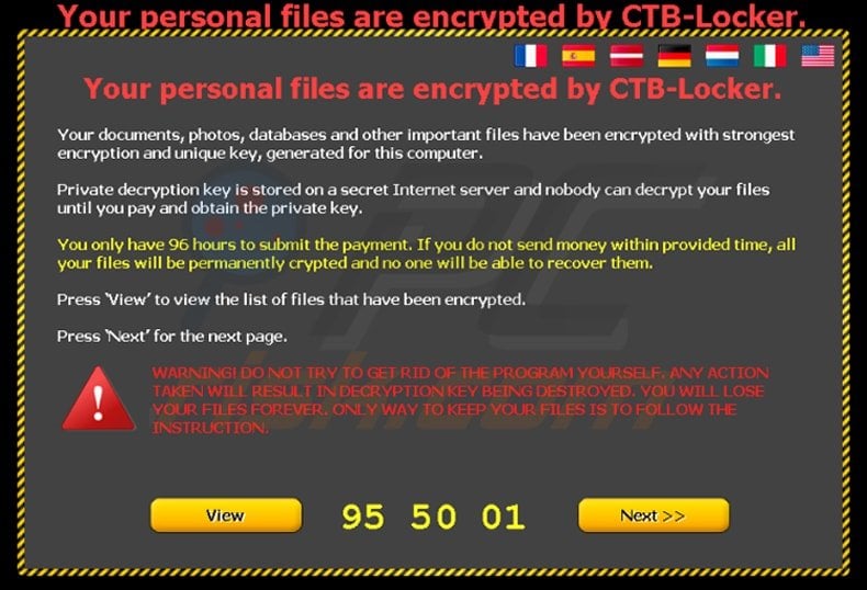 ctb-locker ransomware main window