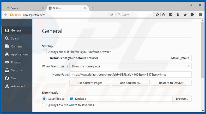 Removing default-search.net from Mozilla Firefox homepage