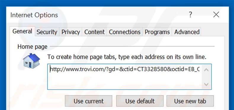 Removing trovi.com from Internet Explorer homepage