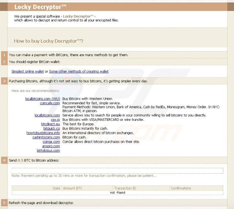 locky decryptor payment page