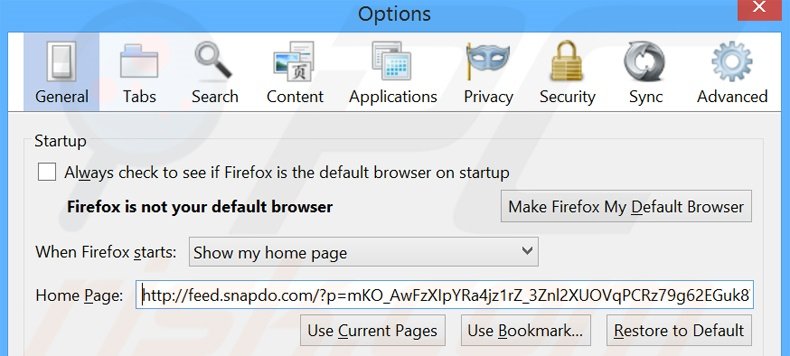 Removing search.snapdo.com from Mozilla Firefox homepage