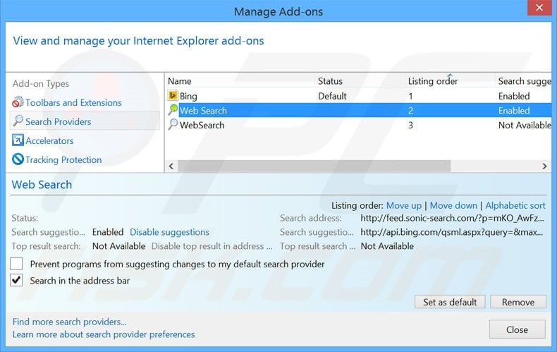 Removing search.snapdo.com from Internet Explorer default search engine