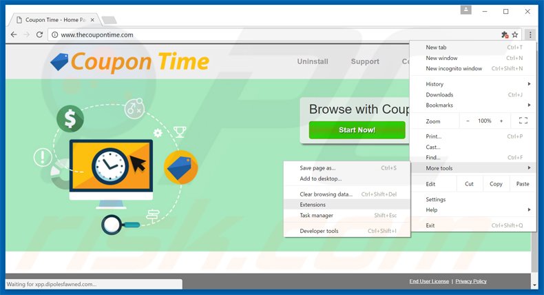 Removing coupon time adware from Google Chrome step 1